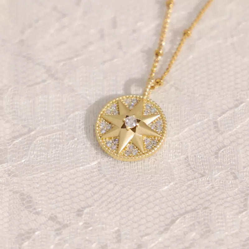 Eight Pointed Zircon Pendant Necklace