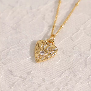 Gold Heart Diamond Zircon Pendant Necklace