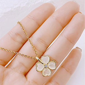 Opal Four Heart Leaf Clover Pendant Necklace